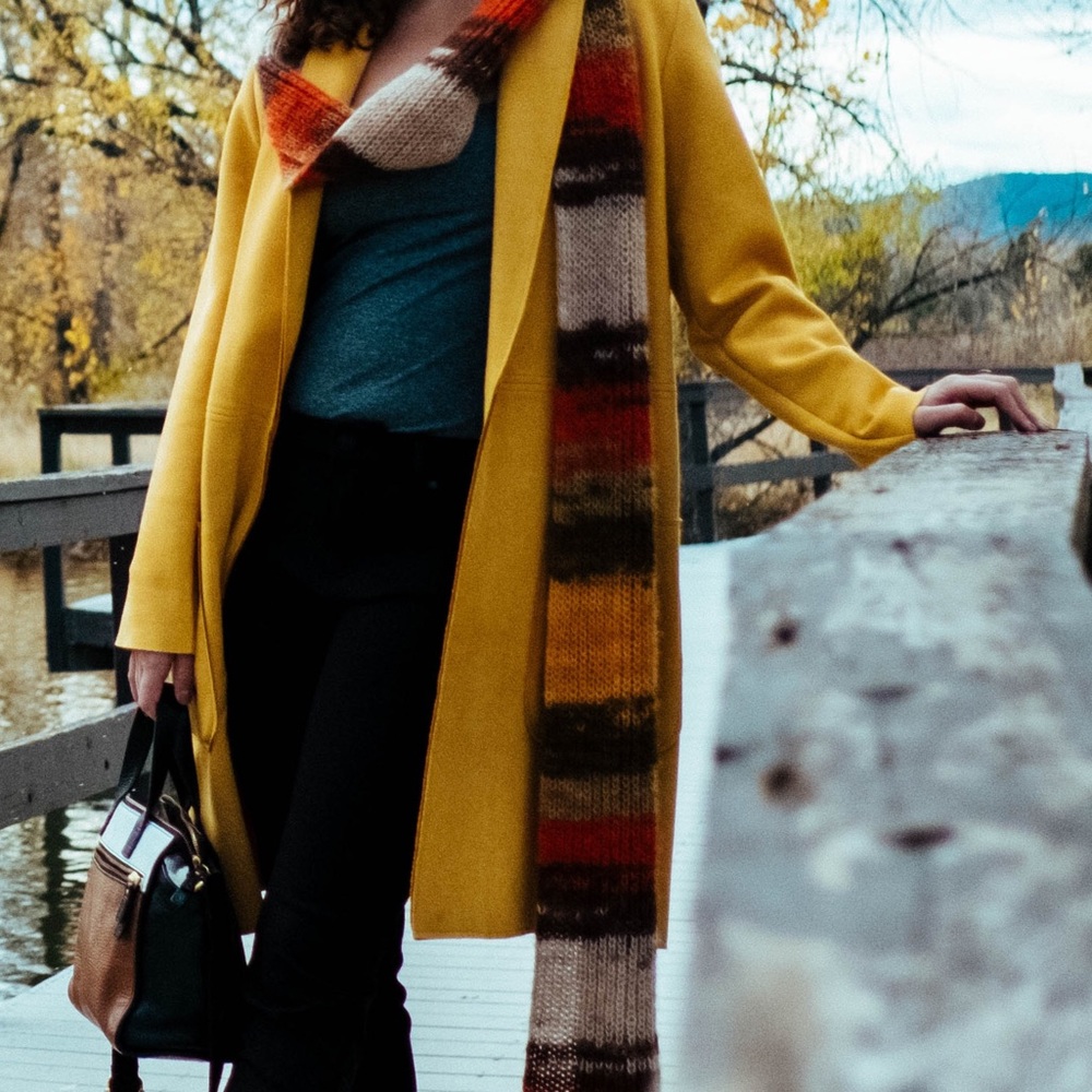 Yellow Zara suede coat